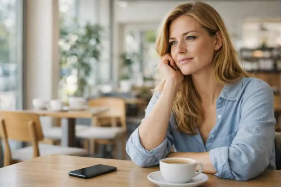 mulher confiante após abandonar dependência de aplicativos de relacionamento